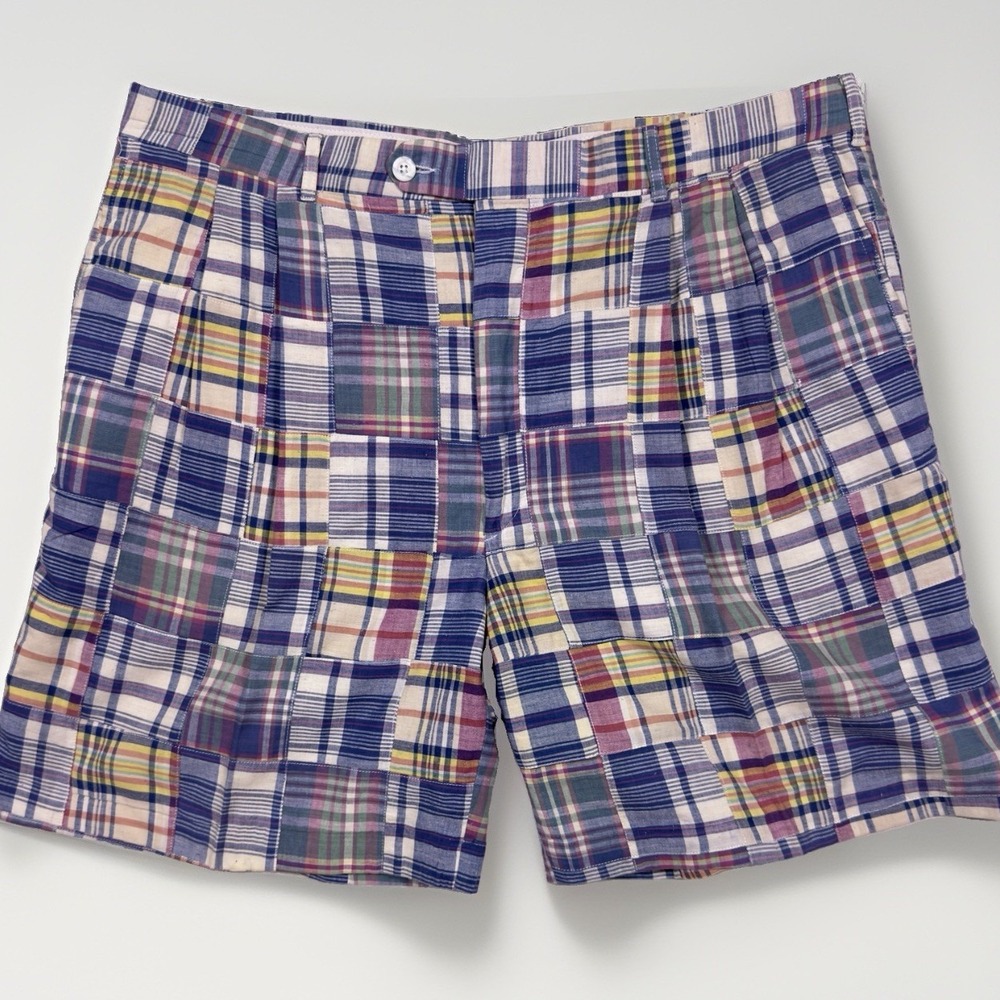 Vintage Berle Tailored 40 Patchwork Madras Shorts USA Pleated Preppy Ivy‎